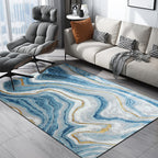 Scandinavian Modern Rug in Blue Abstract Water Wave Pattern Rug Polyester Washable Non-Slip Rug for Home Decor