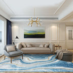 Scandinavian Modern Rug in Blue Abstract Water Wave Pattern Rug Polyester Washable Non-Slip Rug for Home Decor