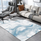 Modern living room rug in blue and white abstract ocean print rug polyester washable pet-friendly rug