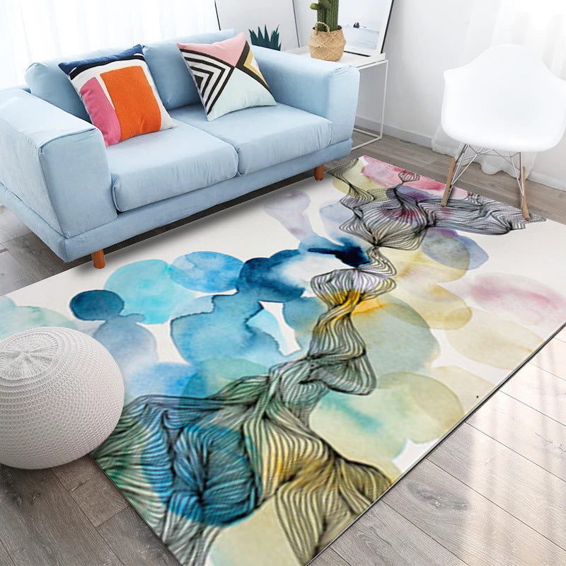 New novelty whirl stripe pattern rug gray multicolor polyester rug machine washable non-slip rug for the bedroom