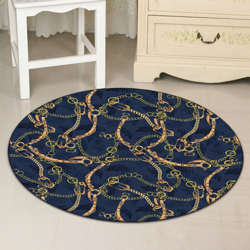 Contemporary Modern Rug in Blue Belt Chain Design Rug Polyester Washable Rug for Home Decoration