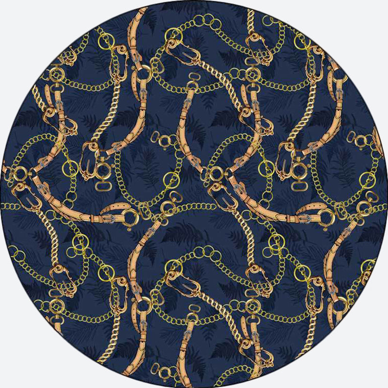 Contemporary Modern Rug in Blue Belt Chain Design Rug Polyester Washable Rug for Home Decoration
