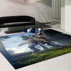 Blue novelty carpet polyester dinosaur and tree pattern carpet washable non-slip backing carpet for the living room