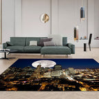Contemporary geography pattern rug with moon dark blue polyester rug machine washable non-slip area rug for the bedroom