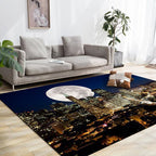 Contemporary geography pattern rug with moon dark blue polyester rug machine washable non-slip area rug for the bedroom