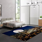 Contemporary geography pattern rug with moon dark blue polyester rug machine washable non-slip area rug for the bedroom