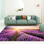New Lavender Pattern Rug Purple Polyester Rug Machine Washable Non-Slip Rug for the Bedroom