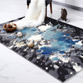 Casual Modern Rug in Blue and Black Abstract Ink Painting Pattern Rug Polyester Washable Rug for Home Decoration