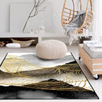 Nordic Modern Rug in Black and White Abstract Ink Painting Line Pattern Rug Polyester Washable Rug for Home Decor