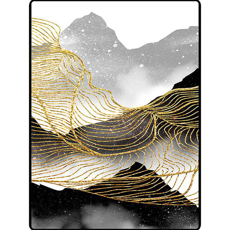 Nordic Modern Rug in Black and White Abstract Ink Painting Line Pattern Rug Polyester Washable Rug for Home Decor