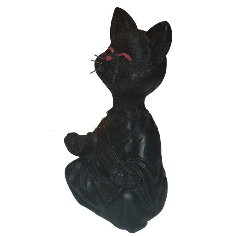 Playful Black Buddha Cat Figure Meditation Yoga Collectible Happy Cat Decor Home Garden Decoration Garden Ornament