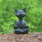 Playful Black Buddha Cat Figure Meditation Yoga Collectible Happy Cat Decor Home Garden Decoration Garden Ornament