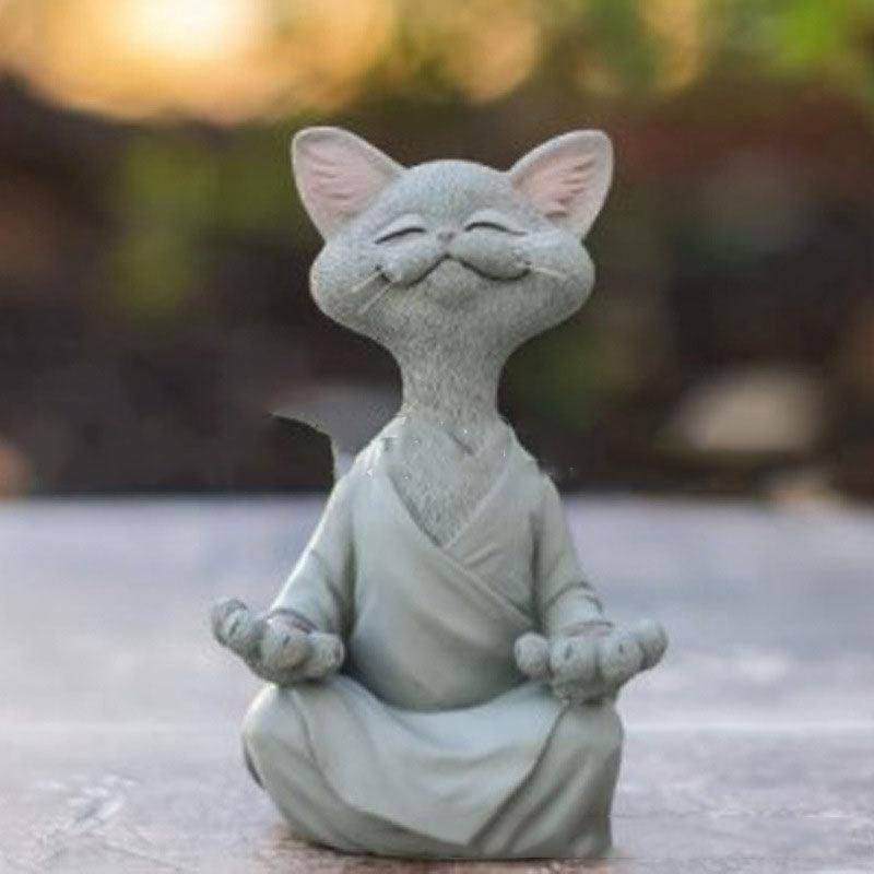 Playful Black Buddha Cat Figure Meditation Yoga Collectible Happy Cat Decor Home Garden Decoration Garden Ornament