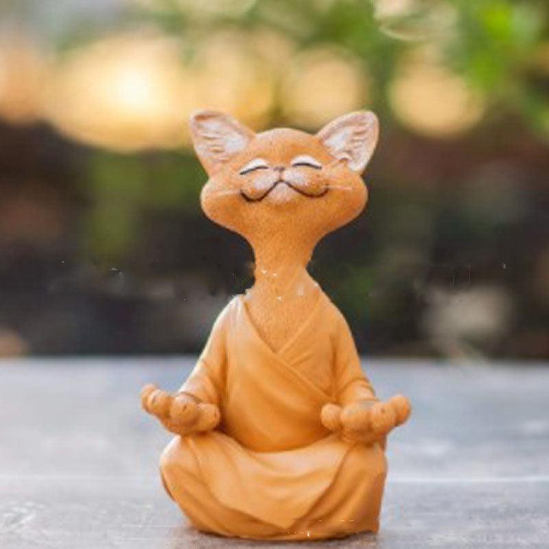 Playful Black Buddha Cat Figure Meditation Yoga Collectible Happy Cat Decor Home Garden Decoration Garden Ornament