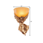 Single Bulb Angel Sconce Light Countryside Gold Resin Wall Mounted Lamp with Amber Fluted Glass Shade, Right