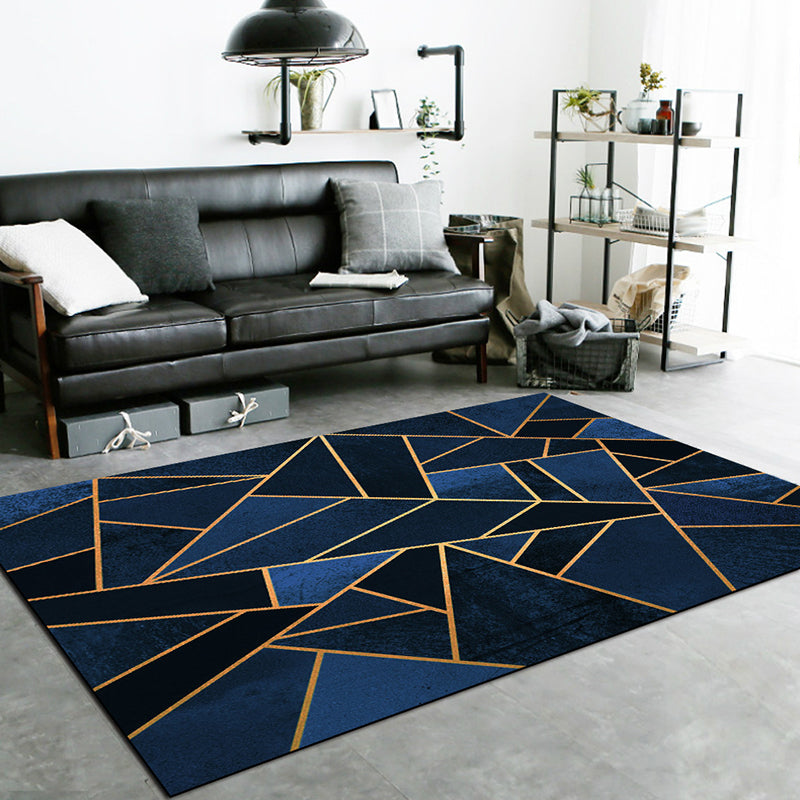 Dark blue novelty carpet Polyester geometric pattern carpet washable non-slip backing carpet for the living room
