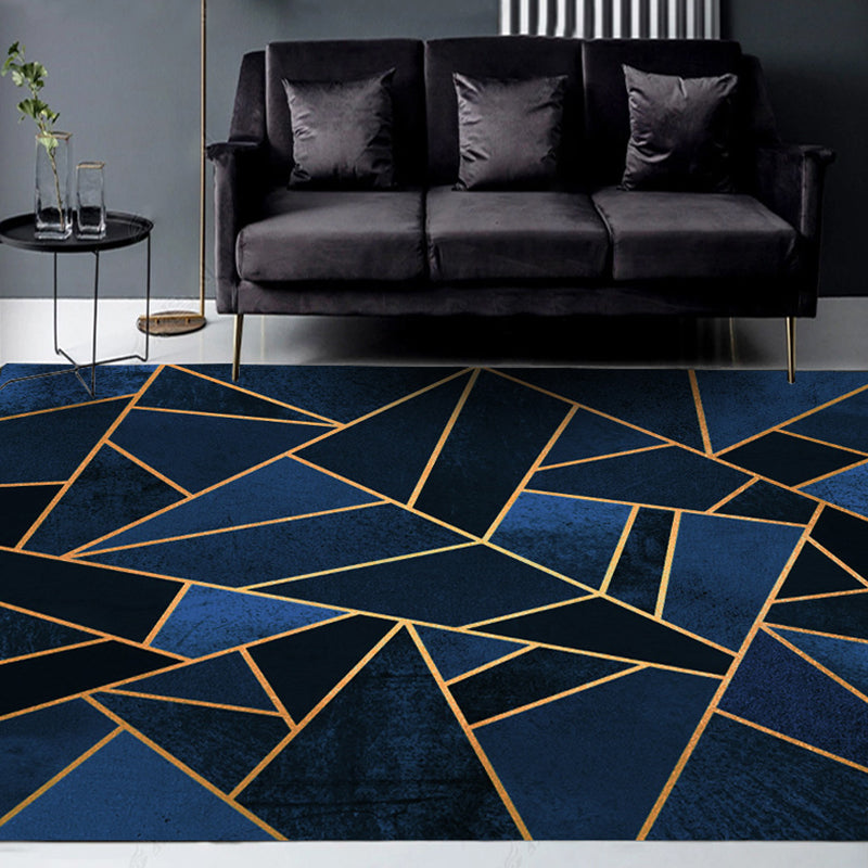 Dark blue novelty carpet Polyester geometric pattern carpet washable non-slip backing carpet for the living room