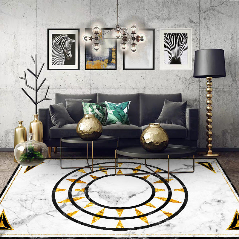 Modern marble surface pattern rug White and Black Polyester rug Machine washable Non-slip rug for the bedroom