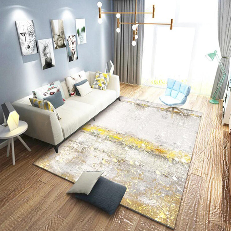 Modern living room carpet in gray Abstract oil painting print carpet Polyester pet-friendly area rug