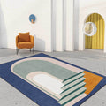 Modern living room rug in blue and green color block door stair print rug polyester machine washable area rug