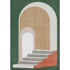 Modern living room rug in blue and green color block door stair print rug polyester machine washable area rug