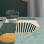 Modern marble surface pattern rug with stripes green, polyester rug, machine washable, non-slip area rug for the bedroom
