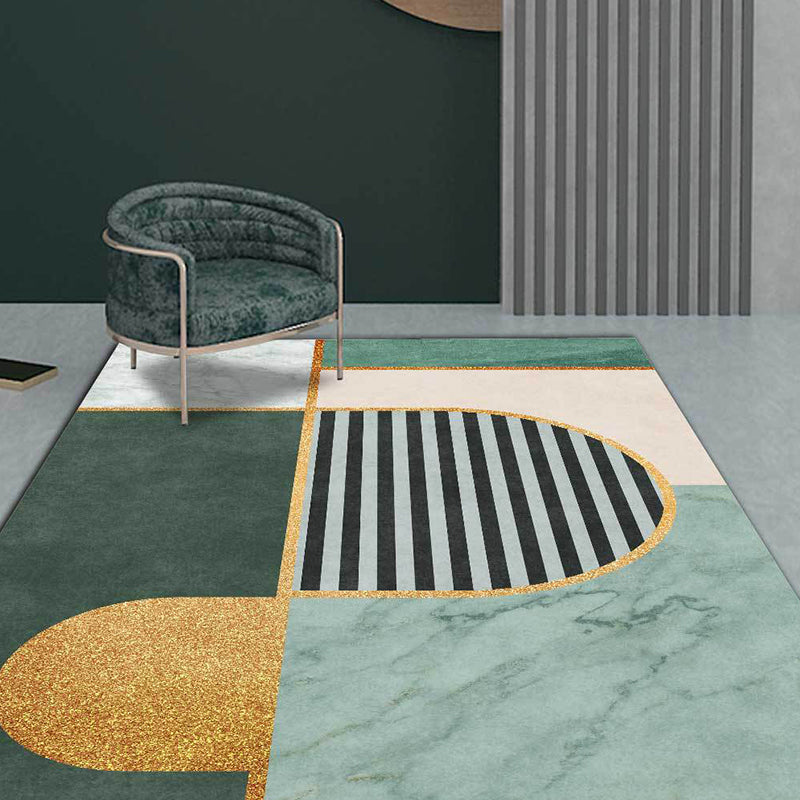 Modern marble surface pattern rug with stripes green, polyester rug, machine washable, non-slip area rug for the bedroom