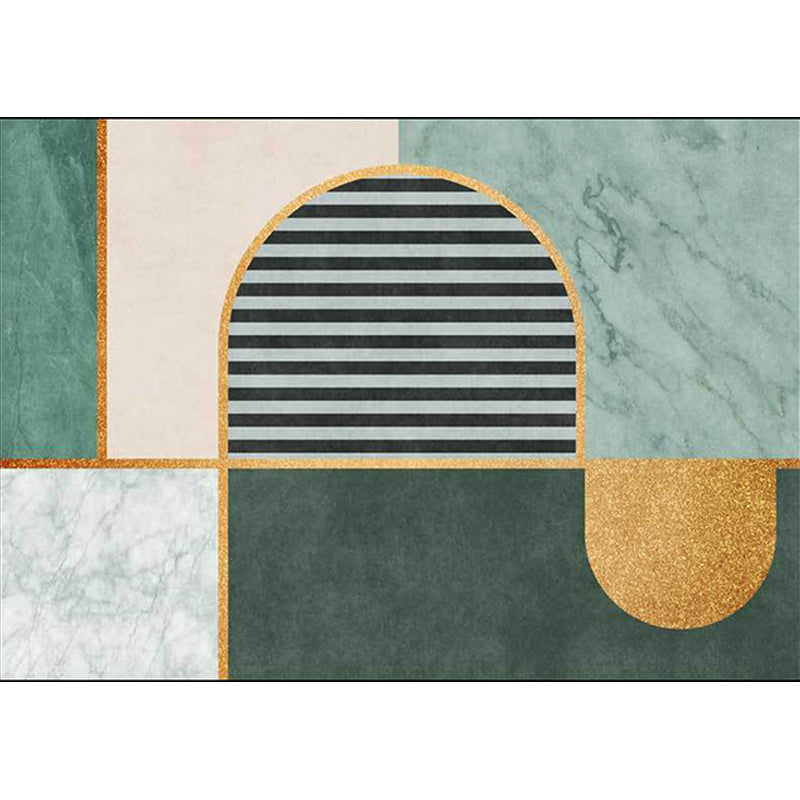 Modern marble surface pattern rug with stripes green, polyester rug, machine washable, non-slip area rug for the bedroom
