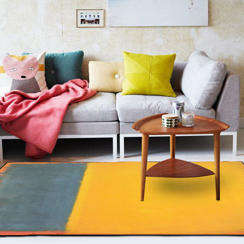 Red and yellow bedroom rug Modern abstract paint pattern area rug Polyester washable stain-resistant rug