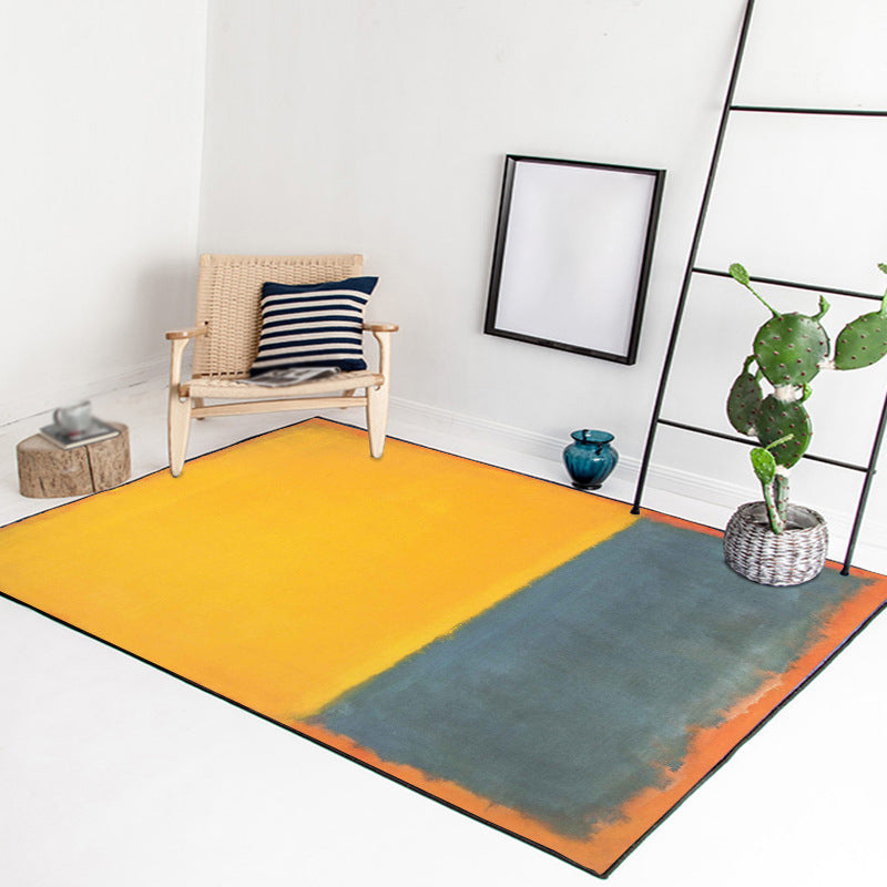Red and yellow bedroom rug Modern abstract paint pattern area rug Polyester washable stain-resistant rug