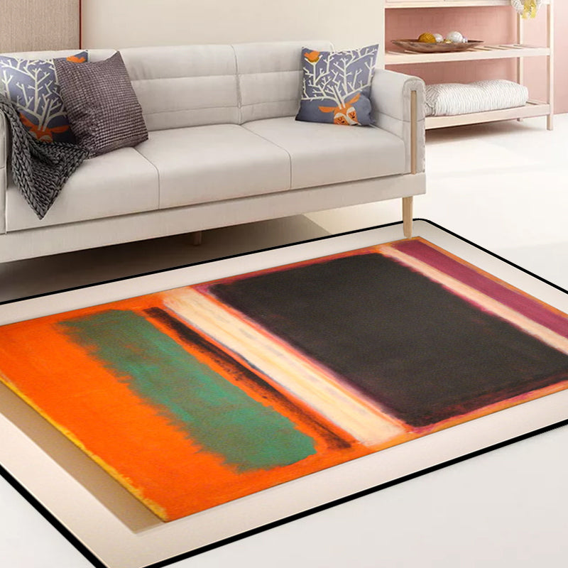 Red and yellow bedroom rug Modern abstract paint pattern area rug Polyester washable stain-resistant rug