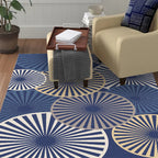 Stylish radial patterned rug Beige and Blue Modern rug Polyester Washable Non-slip backing Rug for the living room