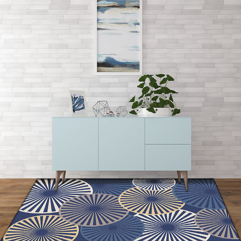 Stylish radial patterned rug Beige and Blue Modern rug Polyester Washable Non-slip backing Rug for the living room