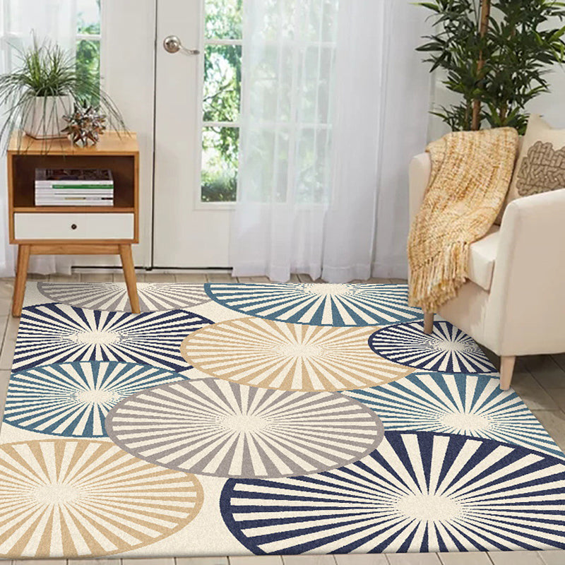 Stylish radial patterned rug Beige and Blue Modern rug Polyester Washable Non-slip backing Rug for the living room