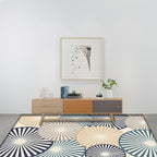 Stylish radial patterned rug Beige and Blue Modern rug Polyester Washable Non-slip backing Rug for the living room