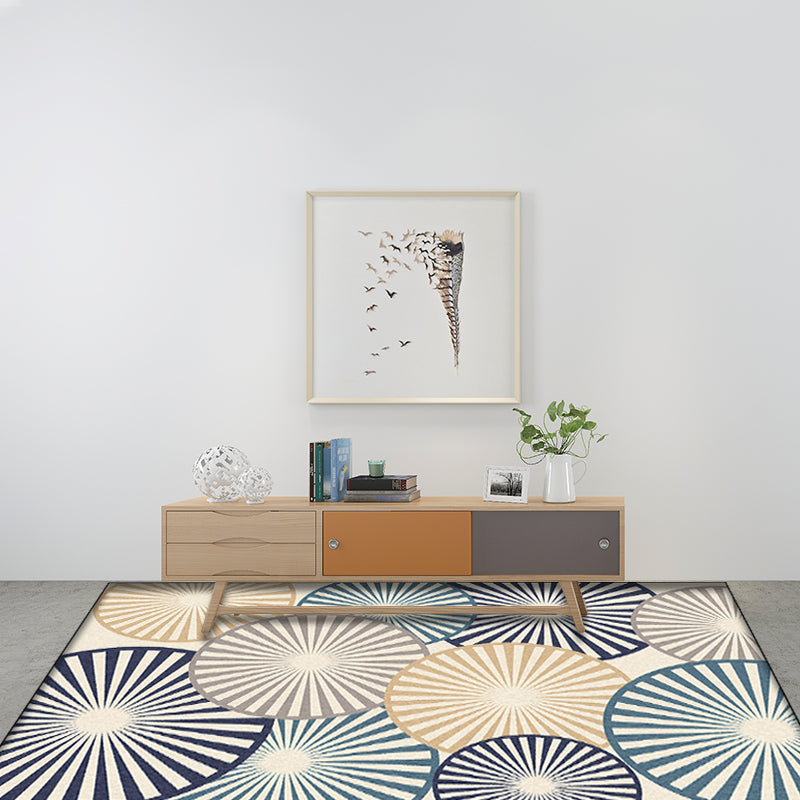 Stylish radial patterned rug Beige and Blue Modern rug Polyester Washable Non-slip backing Rug for the living room