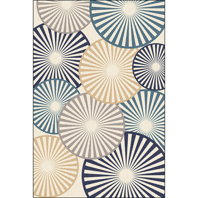 Stylish radial patterned rug Beige and Blue Modern rug Polyester Washable Non-slip backing Rug for the living room