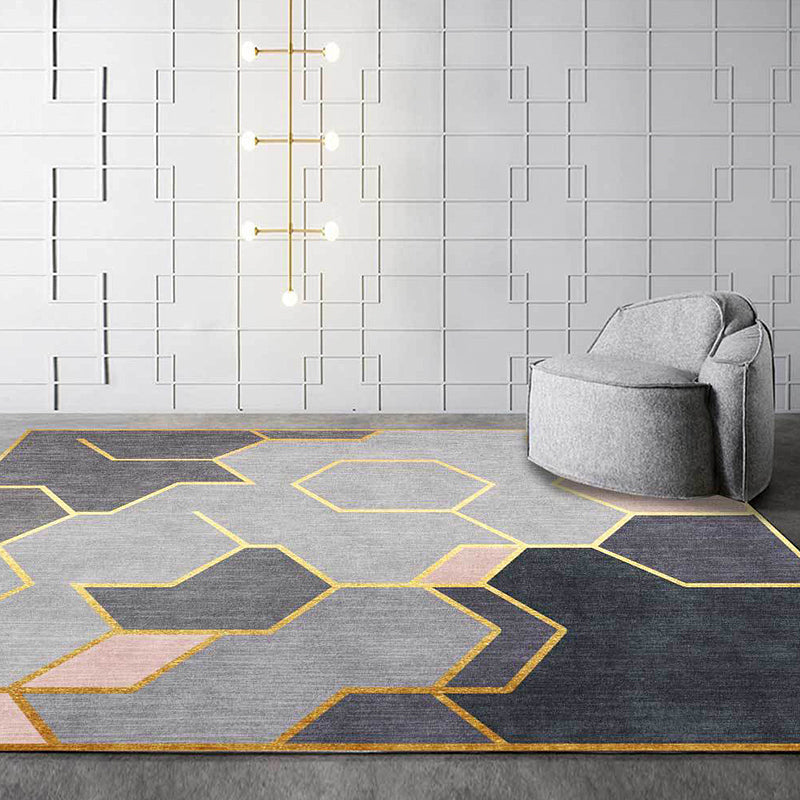 Gray novelty rug polyester geometric pattern rug washable non-slip back rug for living room