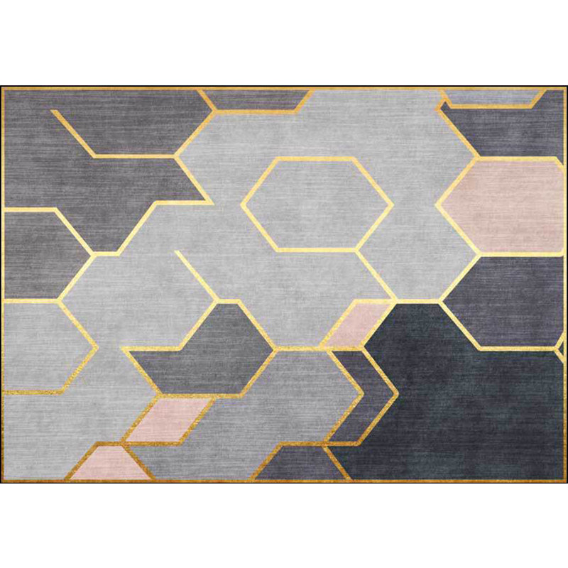Gray novelty rug polyester geometric pattern rug washable non-slip back rug for living room
