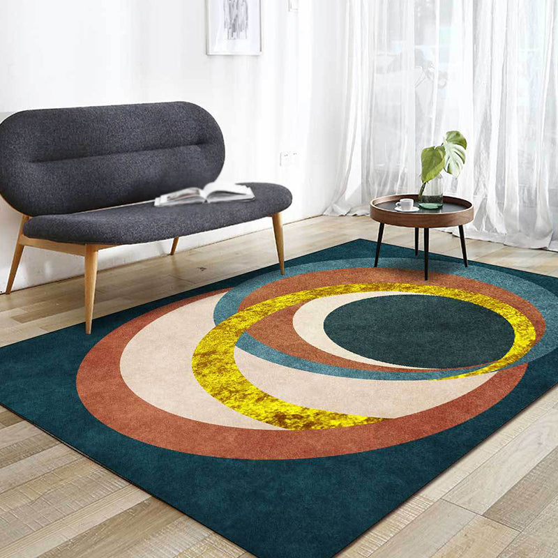 Unique Colorblock Rug Green Multicolor Nordic Rug Polyester Washable Non-Slip Back Living Room Rug