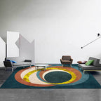 Unique Colorblock Rug Green Multicolor Nordic Rug Polyester Washable Non-Slip Back Living Room Rug