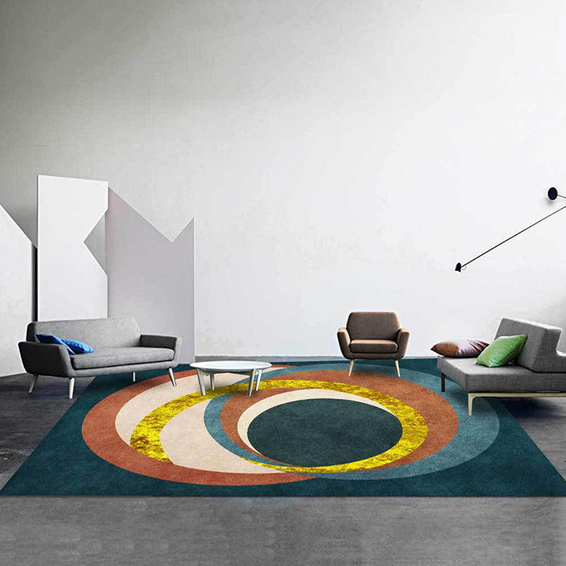 Unique Colorblock Rug Green Multicolor Nordic Rug Polyester Washable Non-Slip Back Living Room Rug