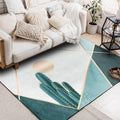 Modern living room rug in green and gray color block cactus sun print rug polyester non-slip backing washable rug
