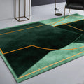 Green Bedroom Rug Modern Color Block Geometry Line Pattern Rug Polyester Dirt Resistant Rug