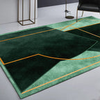 Green Bedroom Rug Modern Color Block Geometry Line Pattern Rug Polyester Dirt Resistant Rug