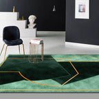 Green Bedroom Rug Modern Color Block Geometry Line Pattern Rug Polyester Dirt Resistant Rug