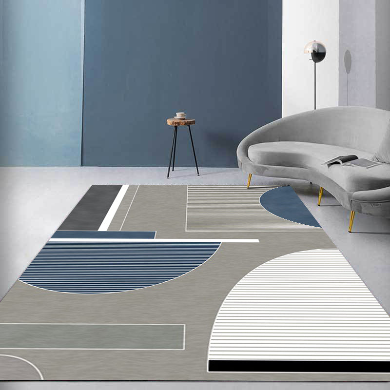 Modern living room rug in gray color block stripes irregular shape printed rug polyester non-slip backing rug