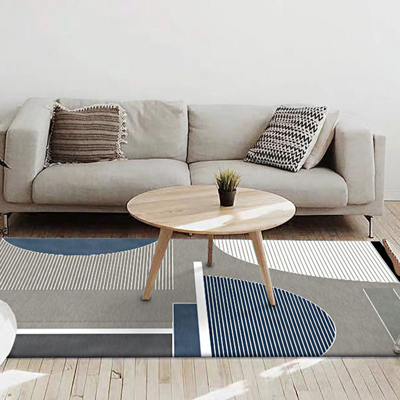 Modern living room rug in gray color block stripes irregular shape printed rug polyester non-slip backing rug