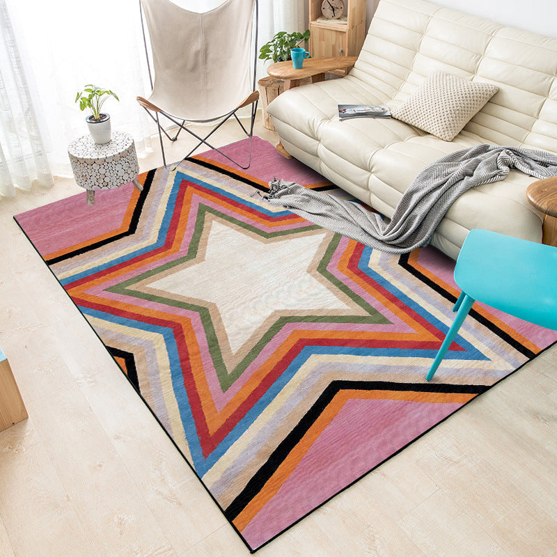 Casual modern rug in pink geometric star pattern Rug Polyester pet-friendly rug for apartment decoration