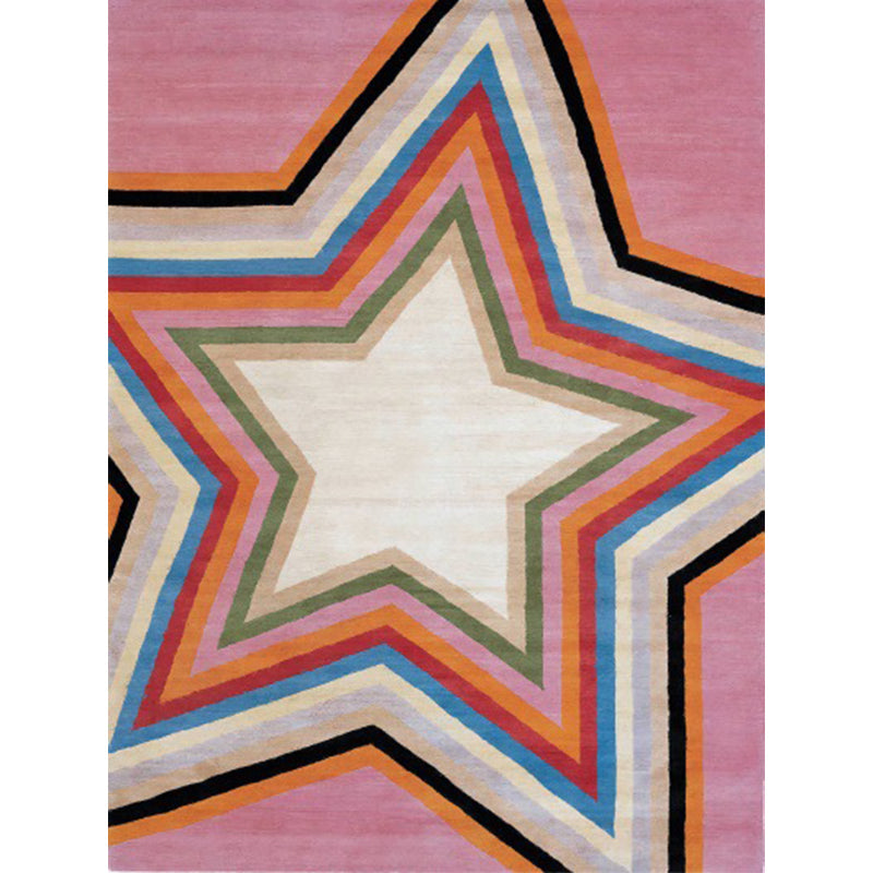 Casual modern rug in pink geometric star pattern Rug Polyester pet-friendly rug for apartment decoration